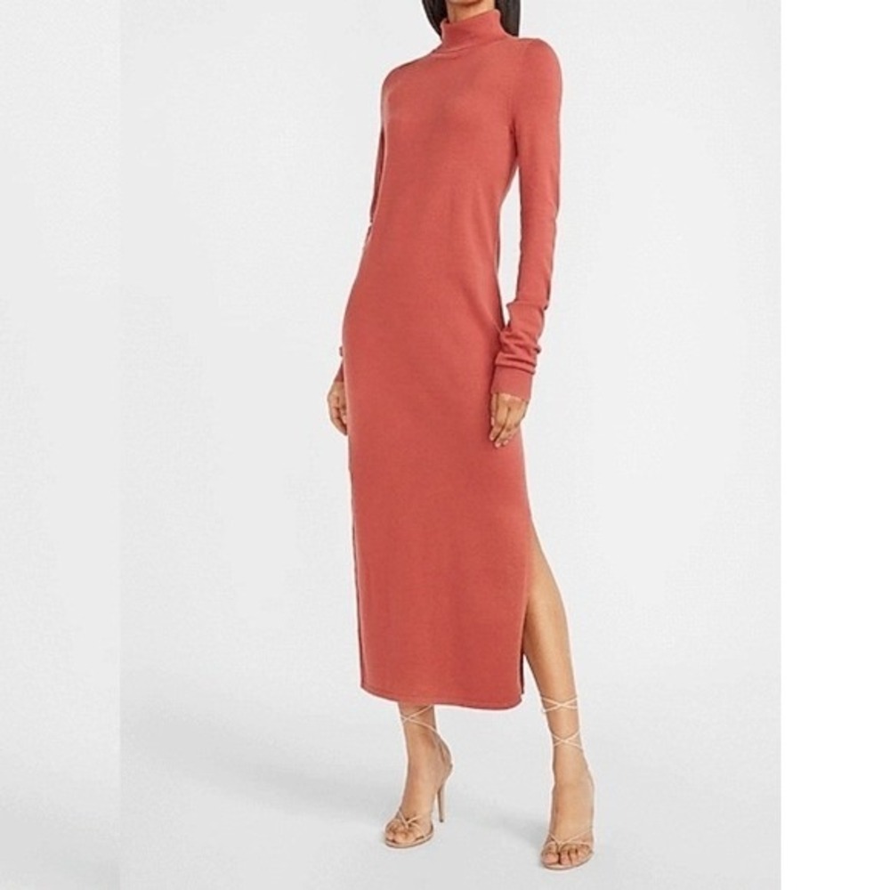 NWT EXPRESS Womens Orange Turtleneck Long Sleeve‎ Midi Sweater Dress Size S